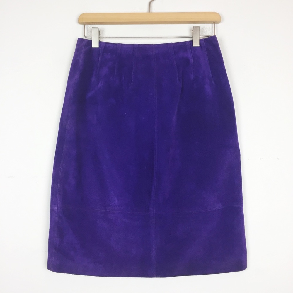High Waist Purple Suede Leather Pencil Skirt Midi - size 4